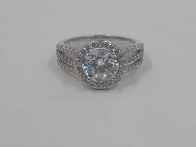 Diamonique 100-Facet Cubic Zirconia Round Double Halo Ring Platinum Plated • $41.95