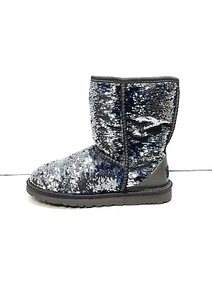 Ugg Australia 1002978 Classic Short Sparkle Winter Boot Blue/Silver Sequins Sz 8 • $63.74