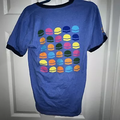 White Castle Employee Worker T Shirt Adult Small Blue Ringer Pop Art Burger • $7.50