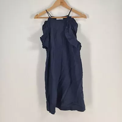 $24.95 • Buy Mango Womens Dress Size US 8 Aus 12 Shift Navy Blue Linen Sleeveless Zip 045734