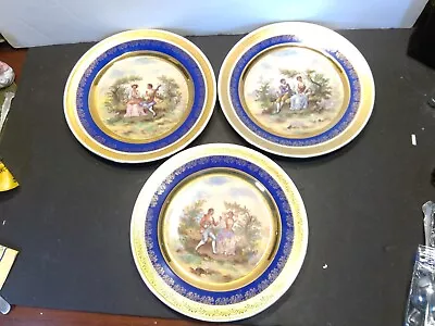 Set Of 3 Victoria Czechoslovakia China 9 3/4  Courting Couple Cabinet Plates • $59.99