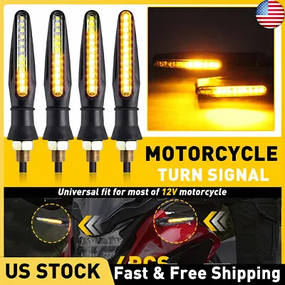 4x Flowing LED Motorcycle Turn Signals Light Blinker Indicator Tail Lights Amber • $12.99