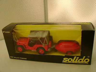 Made In France Solido 1:43 Scale #3304 Jeep Willys Fire Pompier With Trailer New • $9.99