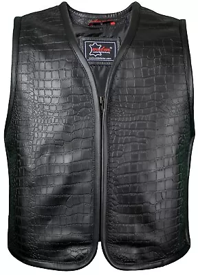 Motorcycle Vest Leather Coat Leather Vest Crocodile Pattern Genuine Leather • $159.40