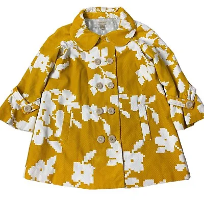 Anthropologie Elevenses Coat Women 6 Marigold Mustard Floral Print Swing Jacket • $29.99