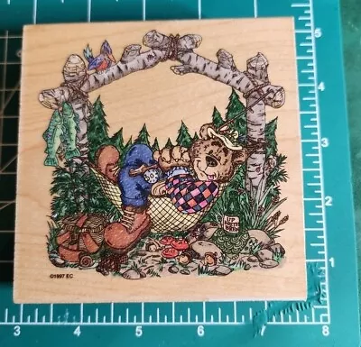 Stampendous Rubber Stamp Moose Creek. Bear Fishing- Funny-   Fishin Wish  NEW B9 • $11.99