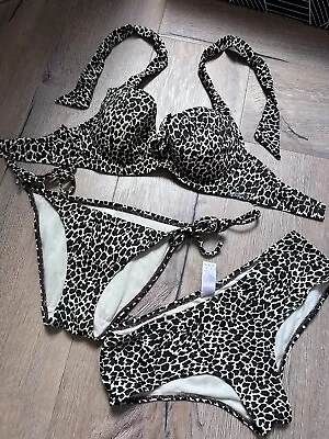 La Senza Leopard Print Brown Bikini Set Size Small S 30 E 65E • £7.99