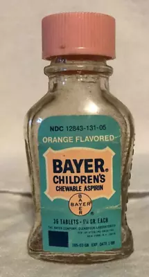 Vintage Bayer Children's Orange Flavored Chewable Aspirin Bottle With Pink Cap • $11