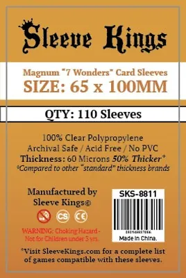 Sleeve Kings Standard Magnum 7 Wonders Card Sleeves (65x100mm) 110 Pack SKS8811 • £3.75