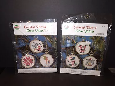 Vintage 1980s Counted Cross Stitch Christmas Ornament Kits FirePlace TreeHunting • $9.99