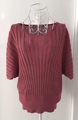 $12 • Buy Womens COUNTRY ROAD Cerise Beige Short Dolman Sleeve Fine Knit Top-size S