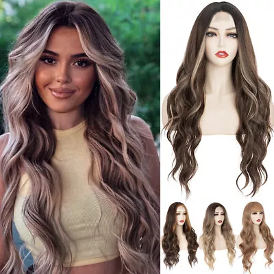 Long Wany Hair Wigs Bangs Women Synthetic Natural Straight Wig Balayage Ombre UK • £19.50