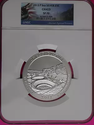 2012 P SP 70 Chaco 5 Ounces .999 Fine Silver ATB Parks Quarter NGC Graded 8002 • $307.14