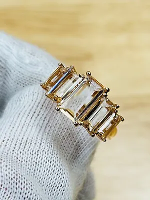 10k Rose Gold 5 Emerald-Cut Morganite Simulant Ring Signed GC 7 Sz 3.9g • $199.99
