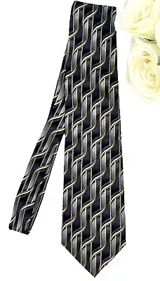 Martin Wong Screenplay Mens 100% Silk Tie Necktie Gray Silver Gold Abstract • $12.95