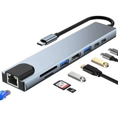 USB-C Hub 8-IN-1 Adapter 4K HDMI USB 3.0 Micro SD LAN RJ45 Ethernet Hub MacBook • $14.89