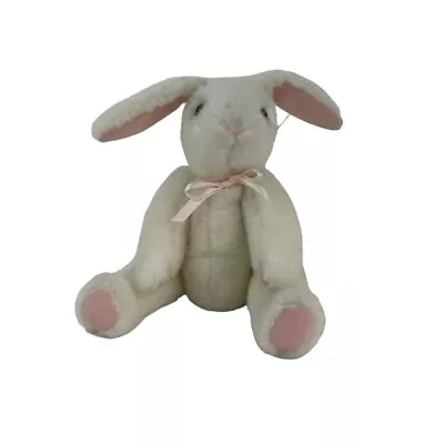 White Bunny Rabbit 13” Plush Stuffed Animal Toy Jointed Pink Ears Paws & Ribbon • $9.99