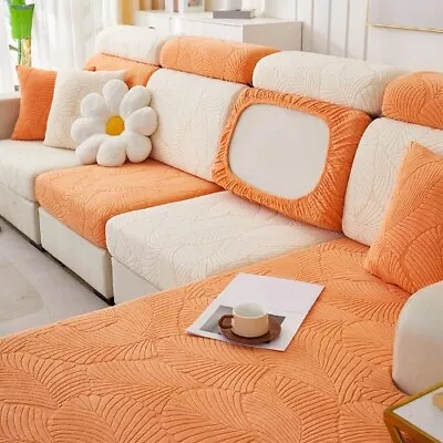 Leaves Jacquard Polar Fleece Stretchy Sofa Cover All Seasons For Living Room • $75.11