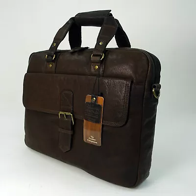 ASHWOOD LEATHER Big Laptop Briefcase Bag + Strap BROWN Cowhide NEW Imperfect • £59.95