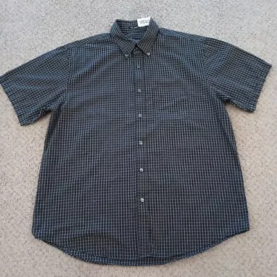 Van Heusen Shirt Mens Large Black Beige Plaid Short Sleeve Button Down • $11.99