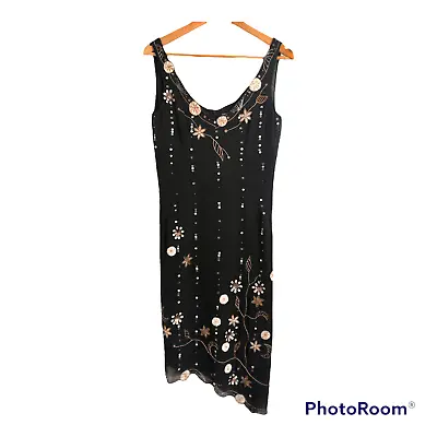£68 • Buy Press & Bastyan 100% Silk Sleeveless Embellished Midi Dress Black UK Size 12