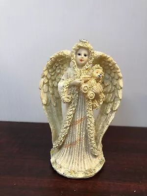 SNOW ANGEL FIGURINE SPARKLING WINGS WITH Teddy Bear K'S COLLECTION 5.5  • $9.98