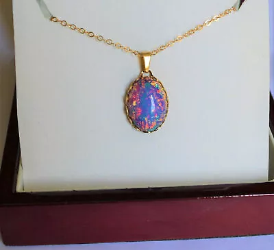 Beautiful Rare Vintage Fire Opal Cabochon Oval Yellow Gold Pendant • $84.90