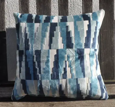 15x15  Harlequin Acute Ink/azure Velvet Blue/blue Ikat Velvet Cushion • £19.99