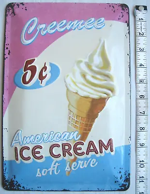 Ice Cream Tin Metal Wall Sign Retro 20 X30cm American Diner Advertising Plaque • £5.99
