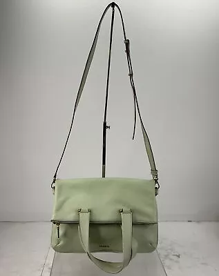 Fossil Mint Green Leather Zip 2-Compartment Fold-Over Convertible Bag • $20