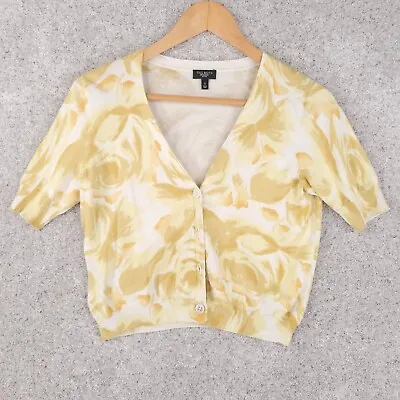 $14.99 • Buy Talbots Sweater Women Small Cardigan Short Sleeve Yellow White Floral Petites