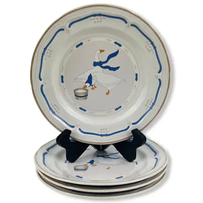 Newcor Stoneware Countryside Geese Salad Plates Set Of 4 VTG 7.50  Blue Ribbon • $18.54