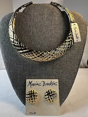 Vintage Maxine Denker Necklace & Earring Set Gold Tone • $9.99