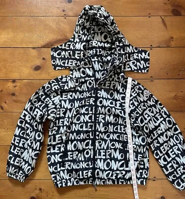 Moncler  Womens Windbreaker With Hood.  All Over Print Black /white Size S/M? • $199.99