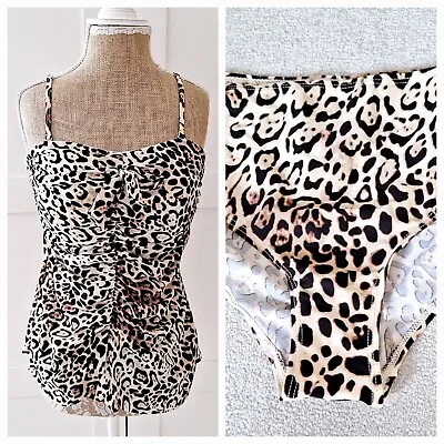 Ladies 2 Piece Brown Animal Print Tankini Bikini Swimsuit By Rainbow Size 12 New • £18.99