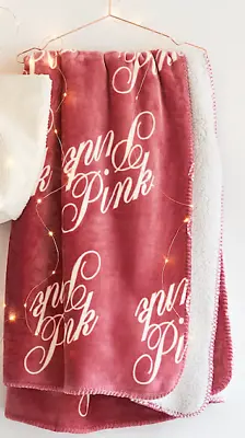 New Victoria's Secret Pink Script White Blanket Throw Large Cozy Warm 60  X 50  • $49.99