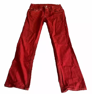 True Religion Straight Red Denim Jeans Men 32 USA Flap Horseshoe Contrast • $69.99