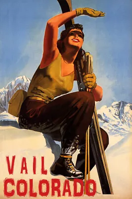 $44.75 • Buy Vail Colorado Snow Mountains Woman Skiing With Sun Vintage Poster Repro FREE S/H