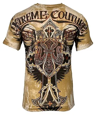 Xtreme Couture Affliction Men's T-Shirt LOCKDOWN Tan Tattoo Biker S-5XL $40 • $25.95