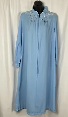 Vintage Take Along Womens Robe Size M Blue Zip Up Cut Outs 3/4 Length Gown • £12.65