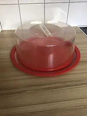 Plastic Round Cake Storage Container Carrier Red With Clear Lid 4.5” Tall • £7