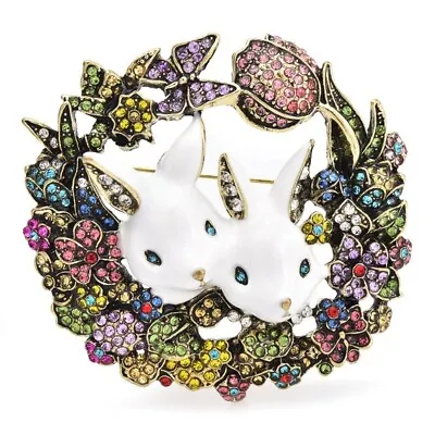 Lovely Rabbit Wreath Brooche Animal Pin Women Men Luxury Coat Jewelry Badge Gift • $6.65
