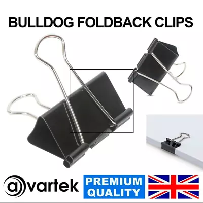 £2.95 • Buy 12 X Large 25mm Black Steel Foldback Office Clips Paper Document Bulldog Metal