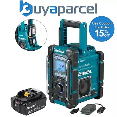 Makita DMR301 Digital DAB Built In Charger Site Radio DAB Bluetooth & 18v BL1840 • £290.99