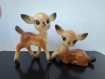 Vintage Hard Plastic Christmas Spotted Bambi Deer Figures Hong Kong Lot Of 2 • $24.95