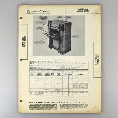 Motorola 85F21 Record Player Radio SAMS Photofact Service Manual 466-20 • $9.95