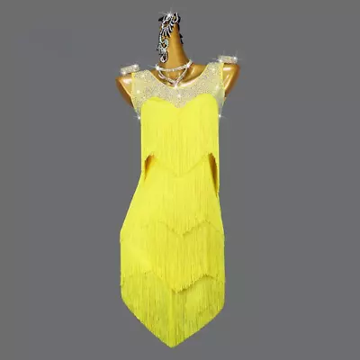 New Yellow Latin Dance Competition Fringe Skirt Professional Ballroom Dress Girl • $223.23