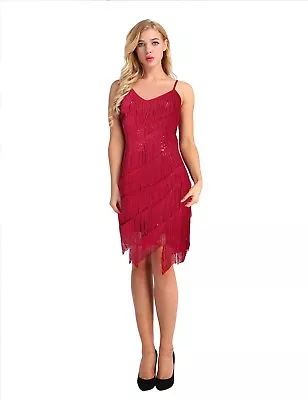 $29.69 • Buy Women Sequin Fringe 1920s Roaring Flapper Dress Tassel Latin Belly Dance Costume