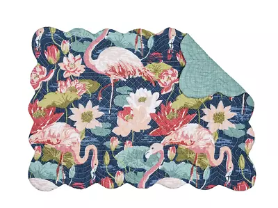 $9.95 • Buy FLAMINGO LAGOON On Navy Quilted Reversible Placemat By C&F - Beach, Coastal