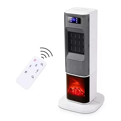 Nuovva Tower Heater With Fireplace Effect Ceramic Fan White Portable 1500w 51cm • £29.95